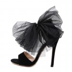 Black Suede Side Giant Flower Evening Gown High Heels Stiletto Sandals Shoes
