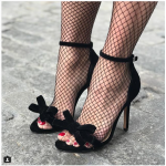 Black Suede Bow Evening Sandals High Heels Stiletto Shoes