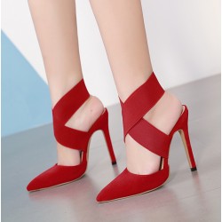 Red Suede Cross Strap Point Head High Heels Stiletto Sandals Shoes