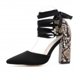 Black Suede Snake Print Cross Straps Pointed Head High Heels Stiletto Sandals Shoes