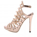 Gold Metallic Cage Hollow Out Strappy Evening Gown High Heels Stiletto Sandals Shoes