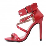 Red Metal Spikes Punk Rock Strappy High Heels Stiletto Sandals Shoes