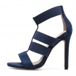 Blue Navy Suede Strappy High Heels Stiletto Sandals Shoes