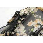 Black Vintages Giant Florals Retro Chiffon Tassels Kimono Cardigan Outer Wear