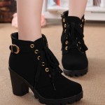 Black Suede Lace Up High Heels Boots Booties Shoes