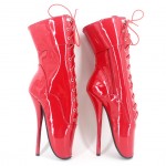 Red Patent Lace Up Super High Stieltto Heels Lady Gaga Weird Boots Shoes