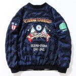 Blue Black Satin Embroidery Reversible Mens Aviator Baseball Yokosuka Bomber Jacket