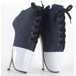 White Patent Blue Denim Lace Up Super High Stieltto Heels Lady Gaga Weird Boots Shoes