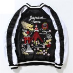 Black Tokyo Satin Embroidery Reversible Mens Aviator Baseball Yokosuka Bomber Jacket