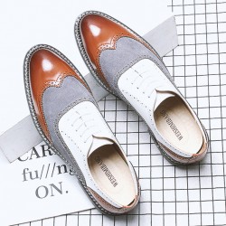White Brown Wingtip Leather Dapper Man Lace Up Mens Oxfords Dress Shoes