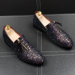 Black Glitters Bling Bling Zipper Loafers Dress Dapper Man Shoes Flats