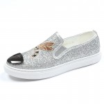 Silver Glitters Bee Embroidery Sneakers Loafers Sneakers Mens Shoes Flats