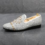 Silver Glitters Bling Bling Gold Studs Loafers Dress Dapper Man Shoes Flats