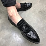 Black Patent Tassels Croc Mens Pointed Head Loafers Dress Dapper Man Shoes Flats