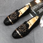 Black Glitters Bling Bling Gold Studs Loafers Dress Dapper Man Shoes Flats