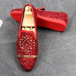 Red Glitters Bling Bling Gold Studs Loafers Dress Dapper Man Shoes Flats