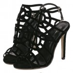Black Suede Hollow Cut Out Sexy High Stiletto Heels Sandals Shoes