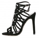 Black Suede Hollow Cut Out Sexy High Stiletto Heels Sandals Shoes