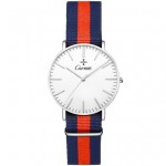 Red Blue Stripes Nylon Strap Round Classy Vintage Watch Gold Silver Case 40mm 36 mm