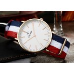 Red Blue White Stripes Nylon Strap Round Classy Vintage Watch Gold Silver Case 40mm 36 mm