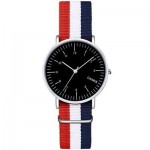 Red Blue White Stripes Nylon Strap Round Black Dial Watch Silver Case 40mm 36 mm