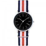 Blue Red White Stripes Nylon Strap Round Black Dial Watch Silver Case 40mm 36 mm