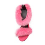 Pink Fushia Suede Rabbit Fur Flurry Sexy High Stiletto Heels Sandals Shoes