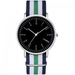 Blue Green White Stripes Nylon Strap Round Black Dial Watch Silver Case 40mm 36 mm