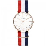Red Blue White Stripes Nylon Strap Round Classy Vintage Watch Gold Silver Case 40mm 36 mm