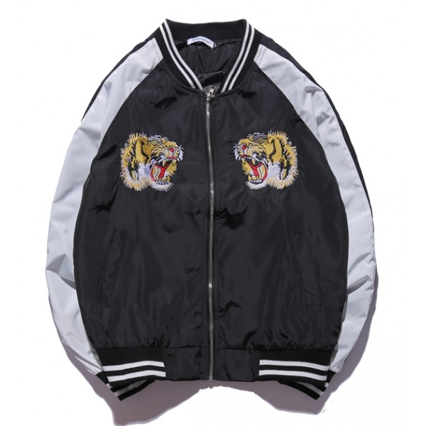 Black Tigers Embroidery Mens Aviator Baseball Yokosuka Bomber Jacket
