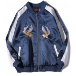 Blue Navy Feng Huang Embroidery Mens Aviator Baseball Yokosuka Bomber Jacket