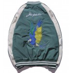 Green Japan Birds Embroidery Mens Aviator Baseball Yokosuka Bomber Jacket