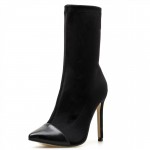 Black Stretchy Point Head Rider Stiletto High Heels Boots Shoes