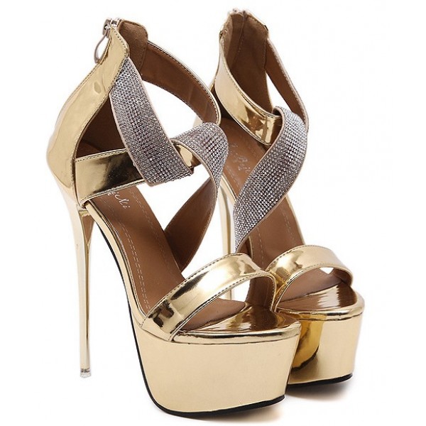 Gold Mirror Metallic Platforms Stiletto High Heels Sandals Bridal Shoes