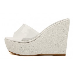 White Pearly Glitter Bling Bling Transparent Platforms Wedges Sandals Bridal Shoes