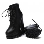 Black Platforms Combat Military Lace Up Ankle Boots Shoes