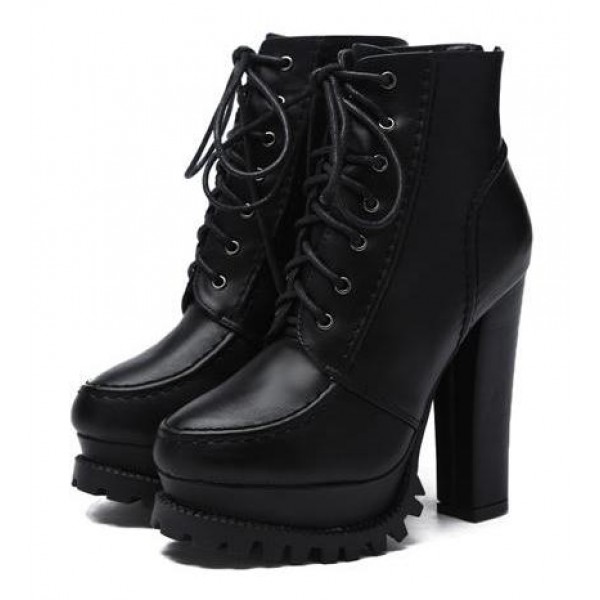 Black Platforms Combat Military Lace Up Ankle Boots Shoes