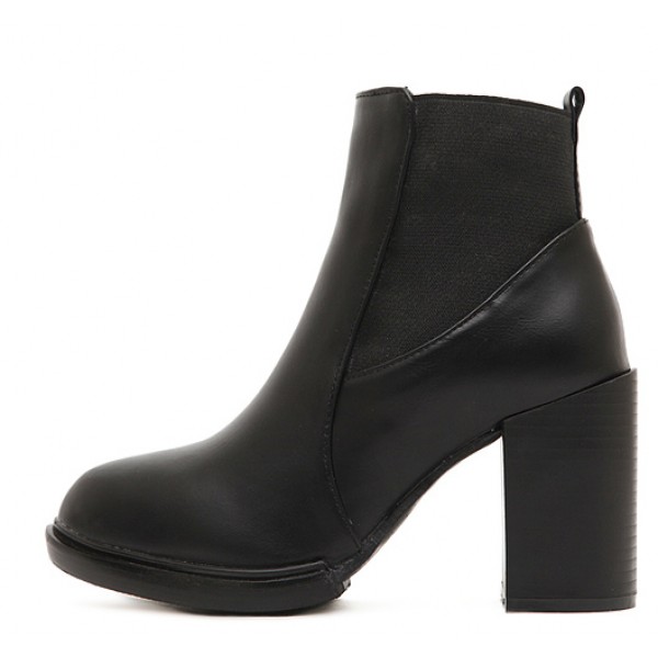 Black Platforms Point Head Block High Heels Ankle Boots Shoes