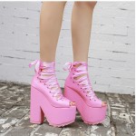 Pink Ballerina Ribbon Lace Up Punk Rock Gothic Platforms Wedges Boots Shoes
