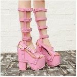 Pink Straps Gladiator Knee Punk Rock Gothic Creeper Platforms Wedges Sandals Shoes