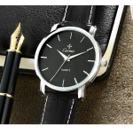 Black Faux Leather Strap Round Black Dial Classy Vintage Watch Silver Case 40mm