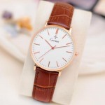 Brown Faux Leather Strap Round Classy Vintage Watch Gold Silver Case 40mm 36 mm