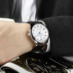 Black Faux Leather Strap Round White Dial Classy Vintage Watch Silver Case 40mm