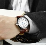 Brown Faux Leather Strap Round White Dial Classy Vintage Watch Silver Case 40mm