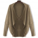 Khaki Brown Long Sleeves Batwing Cardigan Outer Coat