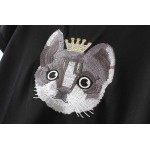 Black Cat in Crown Short Sleeves Embroidery T Shirt