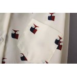 Cream Burgundy Owls Retro Pattern Long Sleeves Blouse Shirt