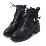 Black Cross Straps Metal Studs Grunge Combat Military Boots Shoes
