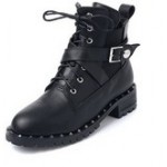 Black Cross Straps Metal Studs Grunge Combat Military Boots Shoes