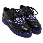 Black Blue Sequins Patent Gemstones Lace Up Baroque Oxfords Shoes